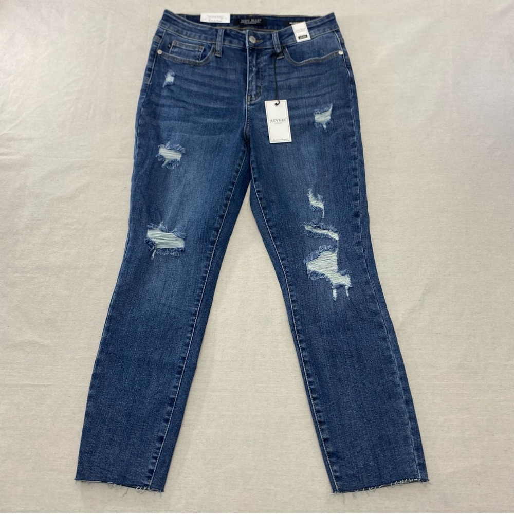 Judy Blue Jeans Womens 9/29 Blue Denim Relaxed Fit JB88135 Distressed Raw Hem